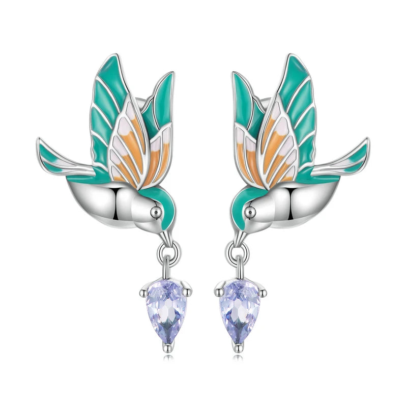 Sterling Silver Kingfisher Stud Earrings Wedding Anniversary Jewelry