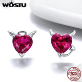 925 Silver Red Heart Stud Earrings For Women CQE414