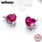 925 Silver Red Heart Stud Earrings For Women CQE414