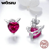 925 Silver Red Heart Stud Earrings For Women CQE414