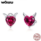 925 Silver Red Heart Stud Earrings For Women CQE414