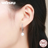 925 Silver Freshwater Pearl CZ Drop Earrings Brincos Gift CQE194