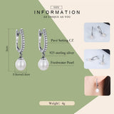 925 Silver Freshwater Pearl CZ Drop Earrings Brincos Gift CQE194
