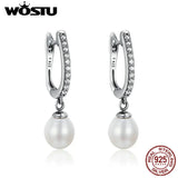 925 Silver Freshwater Pearl CZ Drop Earrings Brincos Gift CQE194