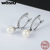 925 Silver Freshwater Pearl CZ Drop Earrings Brincos Gift CQE194
