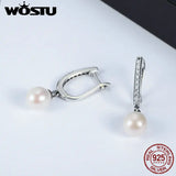 925 Silver Freshwater Pearl CZ Drop Earrings Brincos Gift CQE194