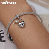 925 Silver Heart Lock & Key Pendent Charms Beaded For Women