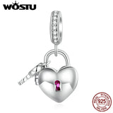 925 Silver Heart Lock & Key Pendent Charms Beaded For Women