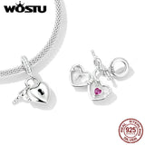925 Silver Heart Lock & Key Pendent Charms Beaded For Women