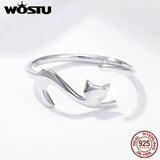 925 Sterling Silver Cat Finger Adjustable Ring for Women