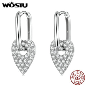 925 Silver Heart Hoop Earrings with Zircon Stones - Women's Birthday Gift