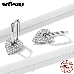 925 Silver Heart Hoop Earrings with Zircon Stones - Women's Birthday Gift