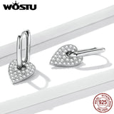 925 Silver Heart Hoop Earrings with Zircon Stones - Women's Birthday Gift