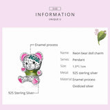 925 Silver Neon Bear Charm Bead Bracelet Bangle Jewelry