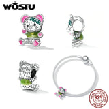 925 Silver Neon Bear Charm Bead Bracelet Bangle Jewelry