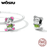 925 Silver Neon Bear Charm Bead Bracelet Bangle Jewelry
