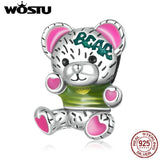 925 Silver Neon Bear Charm Bead Bracelet Bangle Jewelry