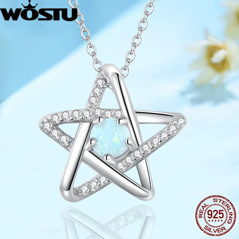 925 Silver Opal Star Pendant Necklace for Women Jewelry Wedding Gift