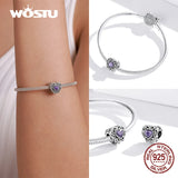 925 Sterling Silver Pink Crystal Round Charm Beaded Bracelet DIY Jewelry