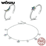 925 Silver Rainbow Zircon Star Charm Bracelet Women Hand Chain Xmas