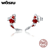 925 Sterling Silver Red Koi Stud Earrings Small Wedding Jewelry Gift