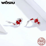 925 Sterling Silver Red Koi Stud Earrings Small Wedding Jewelry Gift
