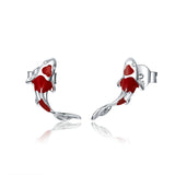 925 Sterling Silver Red Koi Stud Earrings Small Wedding Jewelry Gift
