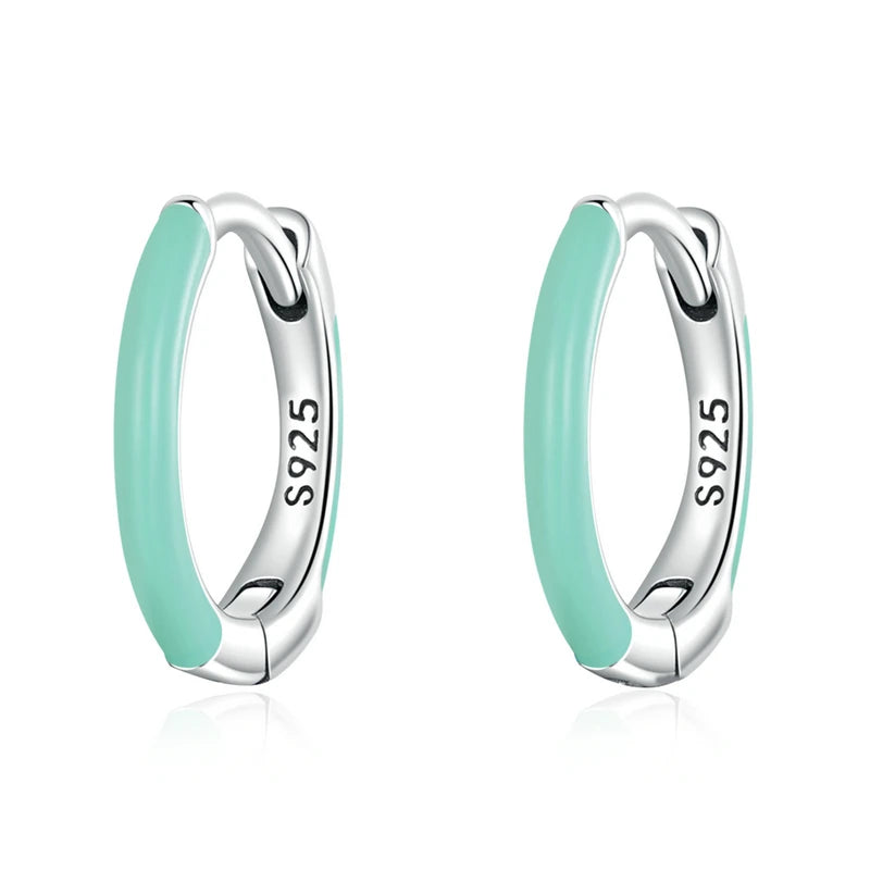 925 Sterling Silver Green Double Earrings for Women European Hoop