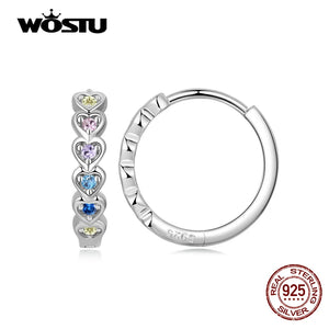 925 Silver Rainbow Heart Earrings Colorful Zircon Hoops