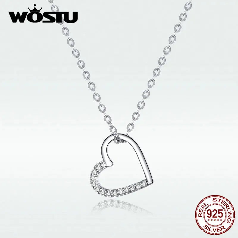925 Sterling Silver Heart Necklace Love Forever Women Jewelry DXN347