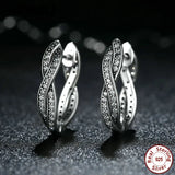 925 Silver Twist Of Fate Hoop Earrings Clear CZ Women Jewelry