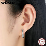 925 Silver Twist Of Fate Hoop Earrings Clear CZ Women Jewelry
