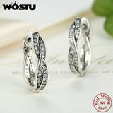 925 Silver Twist Of Fate Hoop Earrings Clear CZ Women Jewelry