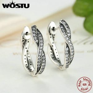 925 Silver Twist Of Fate Hoop Earrings Clear CZ Women Jewelry