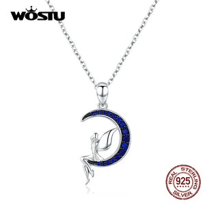 Night Fairy Necklace Zircon Moon Pendant 925 Silver