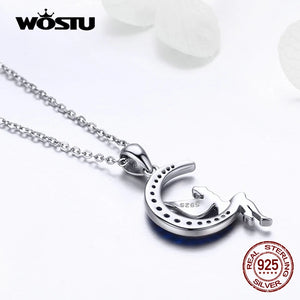 Night Fairy Necklace Zircon Moon Pendant 925 Silver