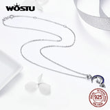Night Fairy Necklace Zircon Moon Pendant 925 Silver