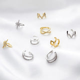 Leaf Ear Cuff 925 Sterling Silver Zircon Stone Clip Earring