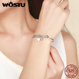 925 Silver Heart Pink Zircon Bangle Wedding Friendship Jewelry