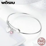 925 Silver Heart Pink Zircon Bangle Wedding Friendship Jewelry