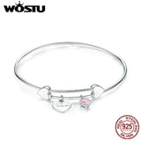 925 Silver Heart Pink Zircon Bangle Wedding Friendship Jewelry