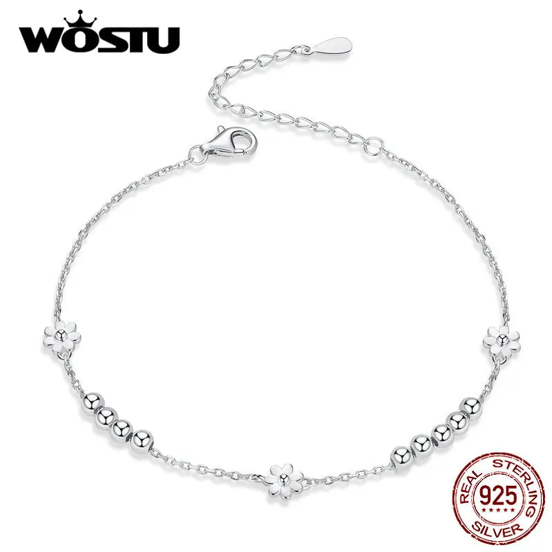 925 Sterling Silver Daisy Flower Bracelet For Women CQB146