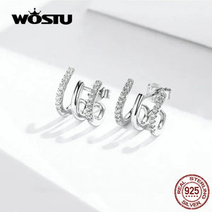 Real 925 Sterling Silver Love Rotation Stud Earrings Square Zircon Earrings