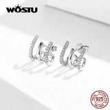 Real 925 Sterling Silver Love Rotation Stud Earrings Square Zircon Earrings