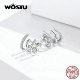 Real 925 Sterling Silver Love Rotation Stud Earrings Square Zircon Earrings
