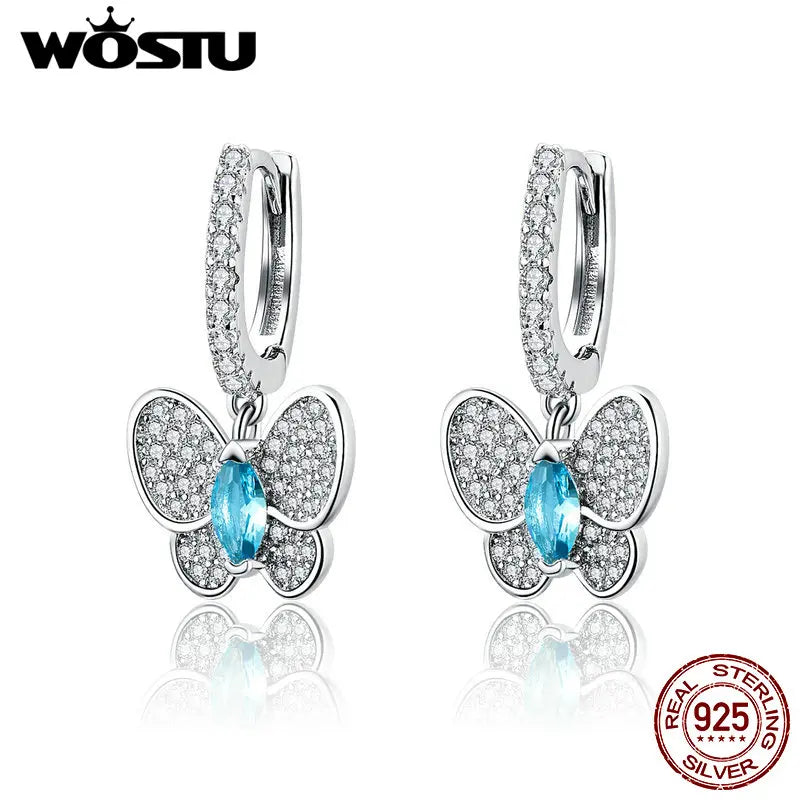 925 Silver Butterfly Drop Earrings Women Gift CQE513