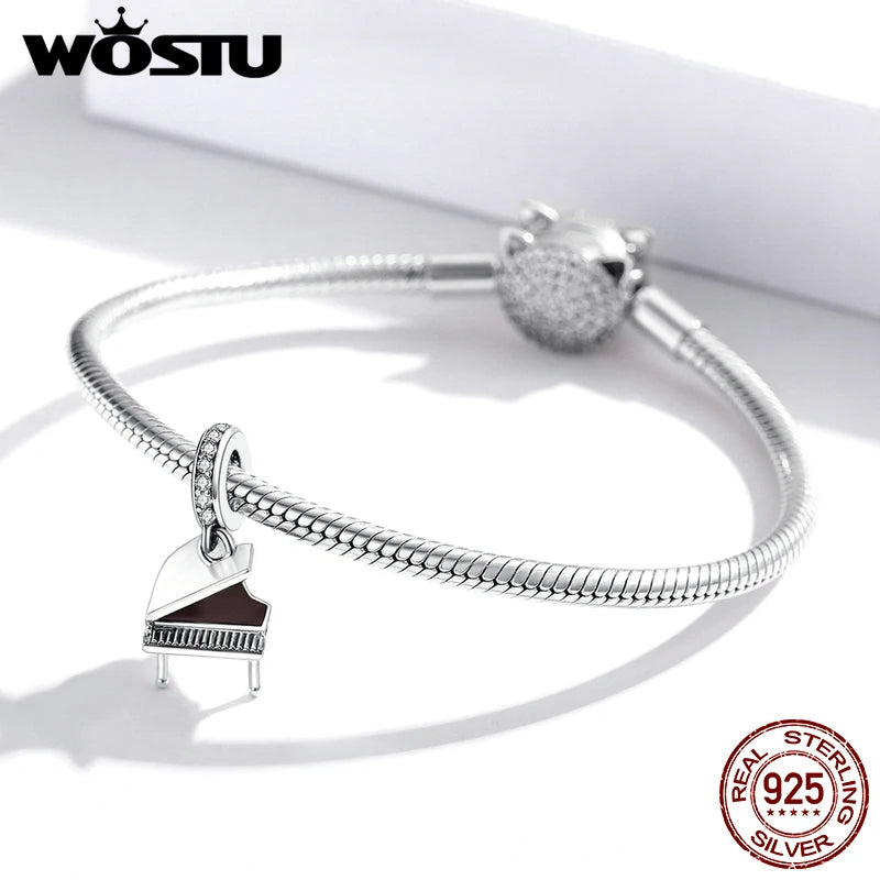 Piano Pendant 925 Sterling Silver Musical Instrument Beads DIY Silver Bracelet