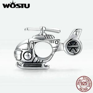 925 Silver Helicopter Charm Bead for Bracelet Necklace DXC1699