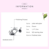 925 Silver Helicopter Charm Bead for Bracelet Necklace DXC1699