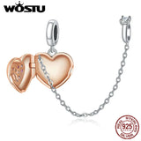 925 Sterling Silver Pink Love Heart Safety Chain CZ Charms Pendant